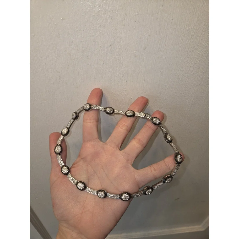 Sterling Silver .925 And Black Spinel Necklace. 16 Inches. 1.2 Ozt